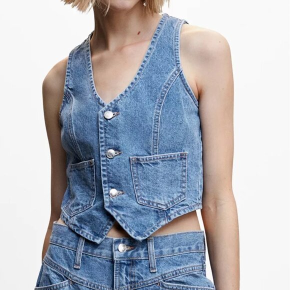 Mango Denim Vest with Pockets - Picture 4 of 4
